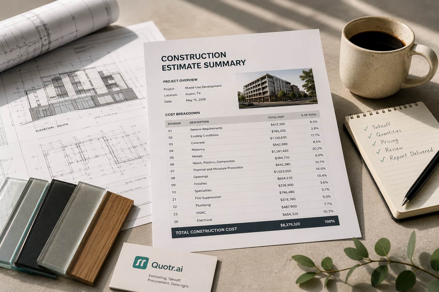quotr.ai Construction Estimating Services: What They Do and When to Use One card