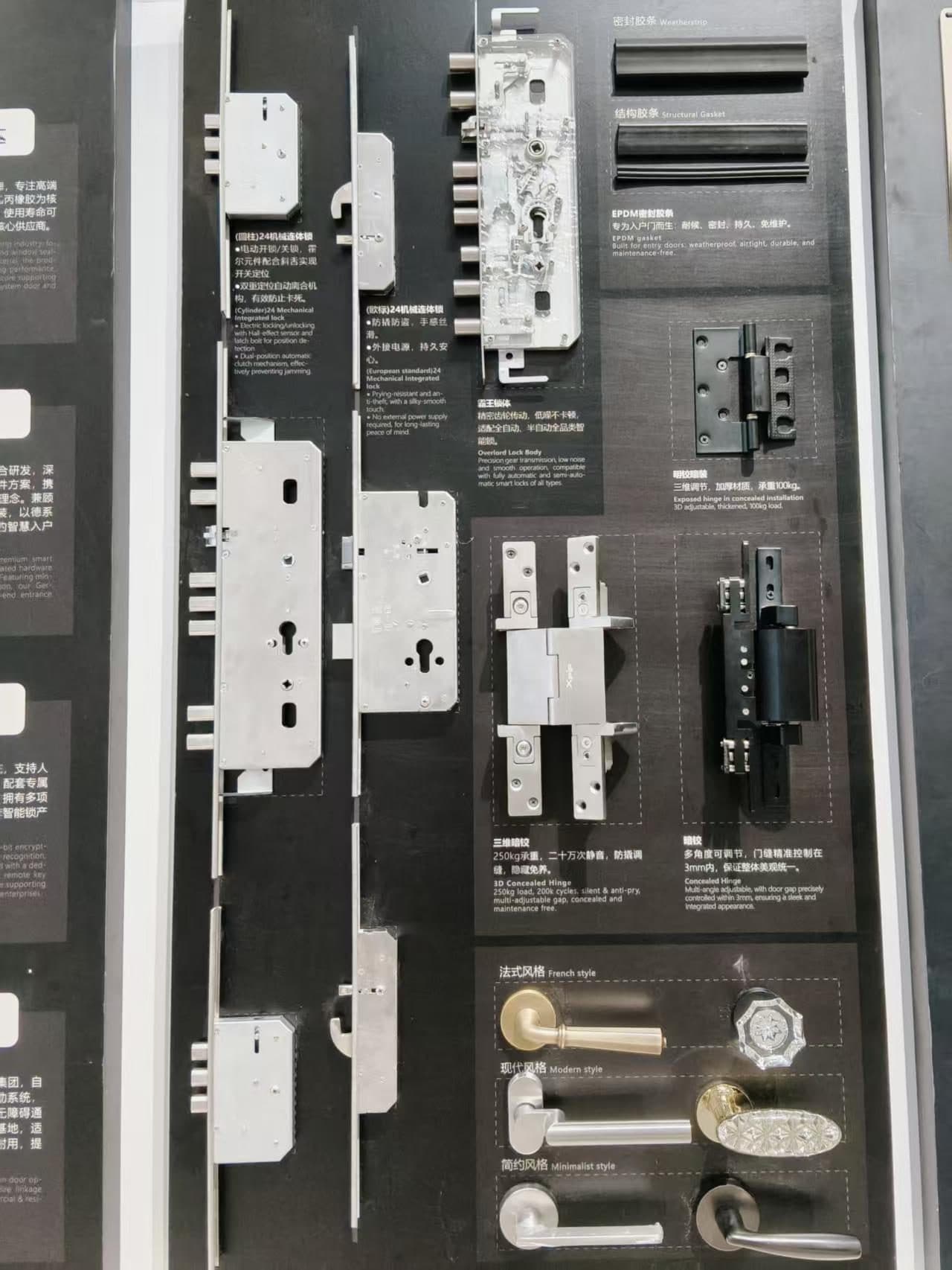 The unglamorous stuff that decides longevity: concealed hinges rated for 250kg and 200k cycles, integrated locks, and weather seals.
