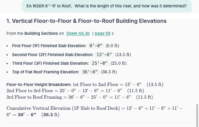Actual riser-length question with building-section reference and floor-elevation derivation.