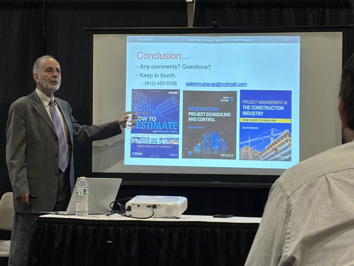 Saleh Mubarak presenting construction cost estimates session Dallas Build Expo 2026