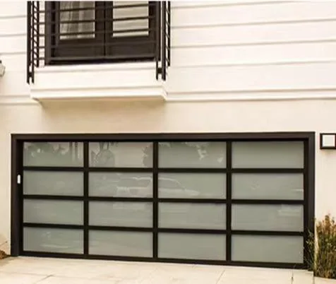 Full-view aluminum glass garage door with black frame
