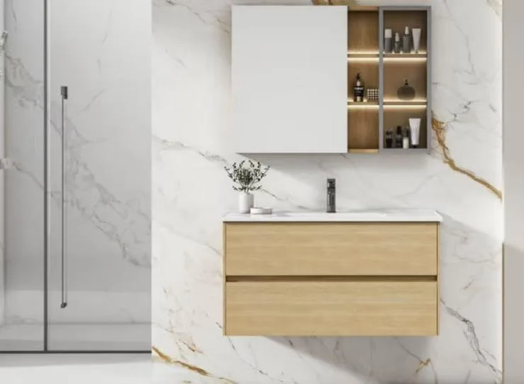 Wall-mounted bathroom vanity with mirror cabinet