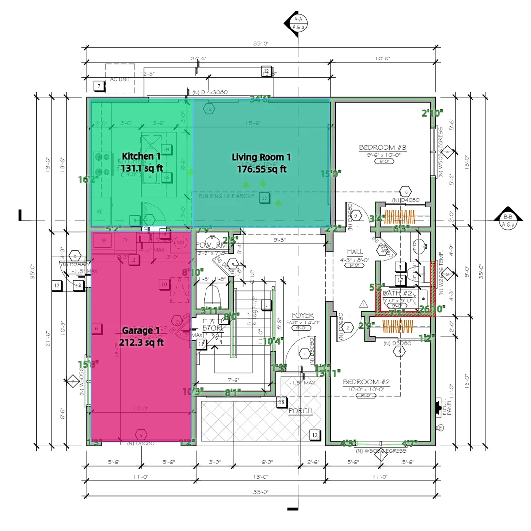 Plan viewer with markup and takeoff tools on a drawing sheet.