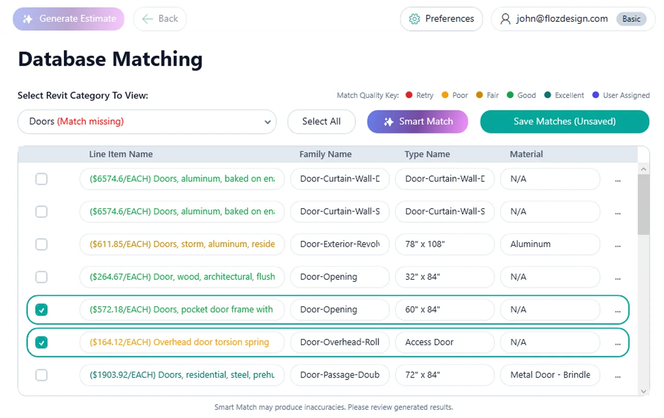 Quotr Estimate — Revit add-in for AI-powered cost matching